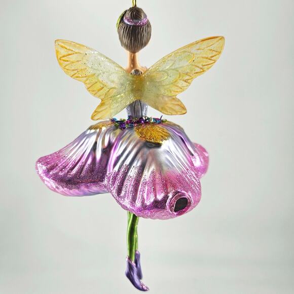 Robert Stanley purple jeweled flower fairy Glass Christmas Ornament , New - Picture 3 of 4